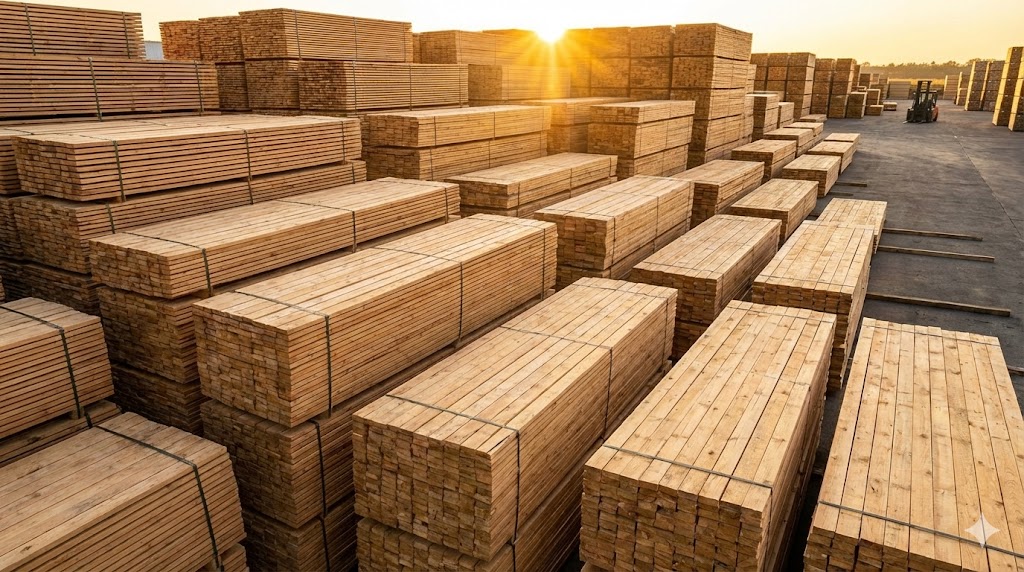 Stacks of industrial lumber